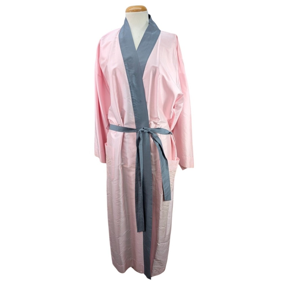 Vintage Jim Thompson Thai Silk Kimono Robe Belted‎ Colorblock Pink Gray Size 3X?